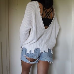 Deep V back sweater